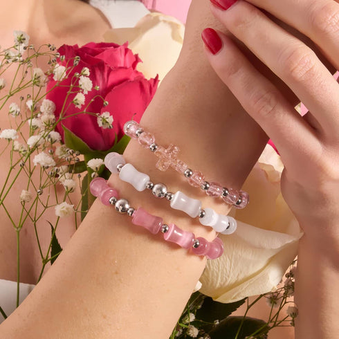 Rosenwasser | Silber | Glühwürmchen-Glaskreuz-Armband